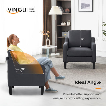 VINGLI Accent Chairs Set of 2 Living Room Chairs Dark Grey Reading Chair for Bedroom Scooped Arm