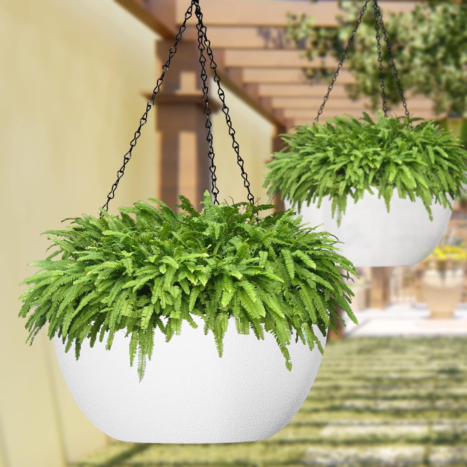 WOUSIWER 13 inch 2Pack Large Hanging Planters for Outdoor Indoor Plants with Drainage Holes and