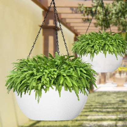 WOUSIWER 13 inch 2Pack Large Hanging Planters for Outdoor Indoor Plants with Drainage Holes and