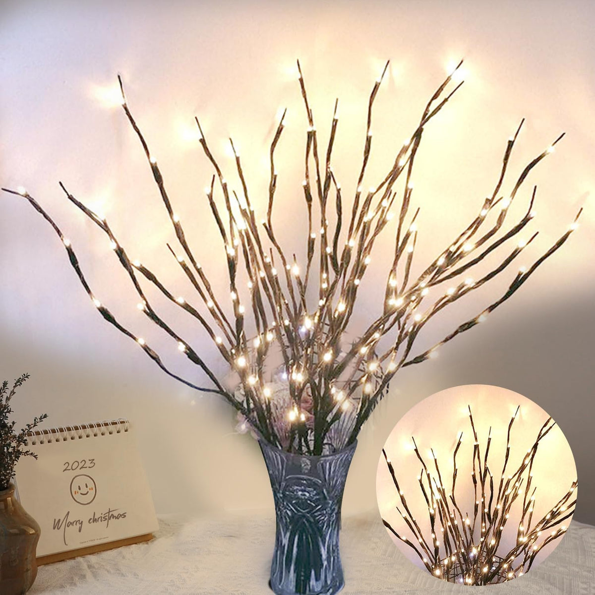 DK177 4 Pack Led Branch Light Battery Operated Lighted Branch Vase Filler Willow Tree Artificial
