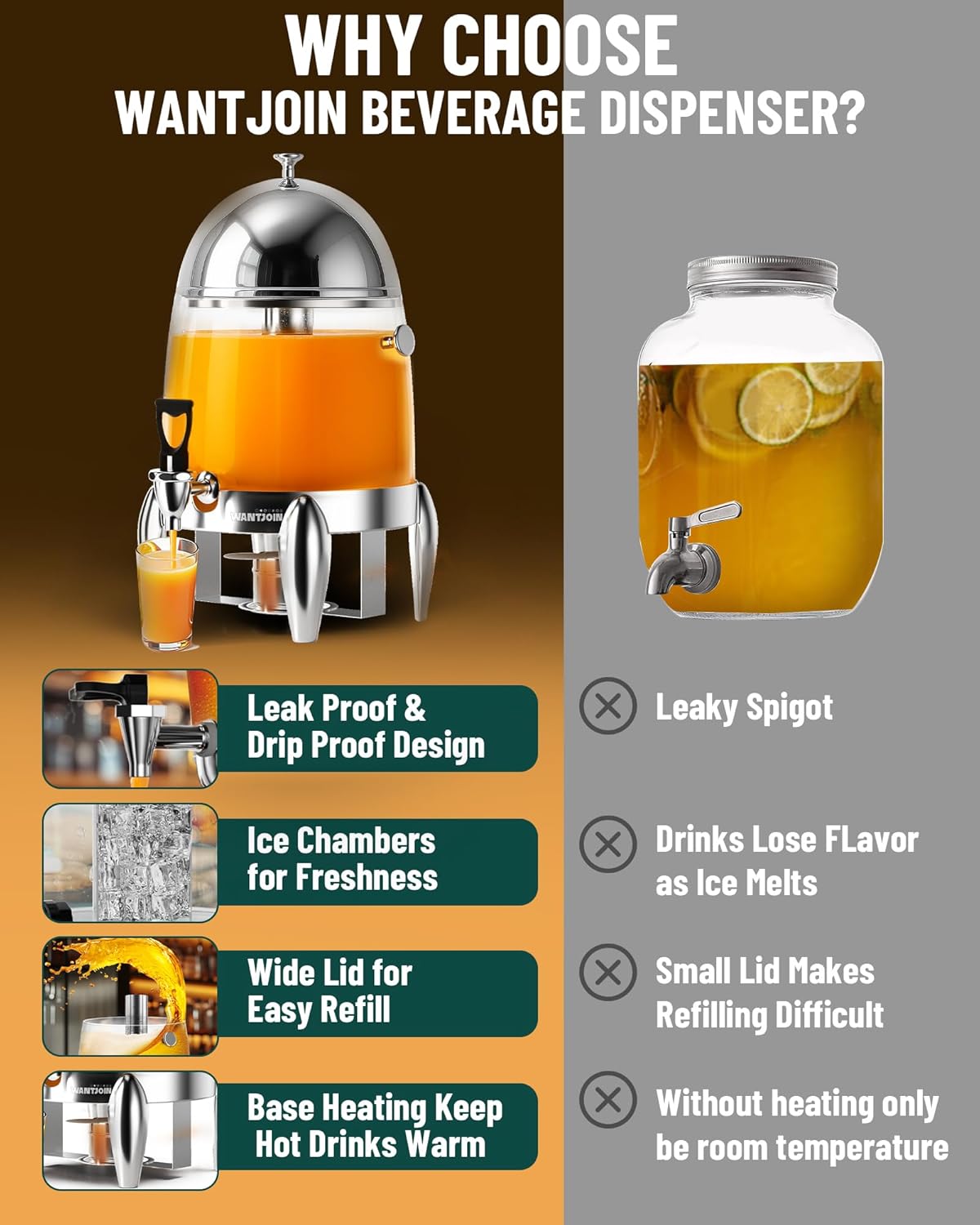 WantJoin Beverage Dispenser With Stand - 3.2 Gallon Drink Dispenser With Ice Core & Fuel Holder