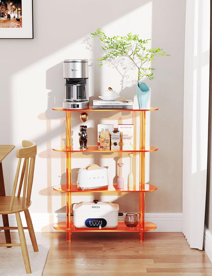 Clear Bookshelf, Acrylic Bookcase with Open Book Shelf for Office Living Room Bedroom (4 Tier