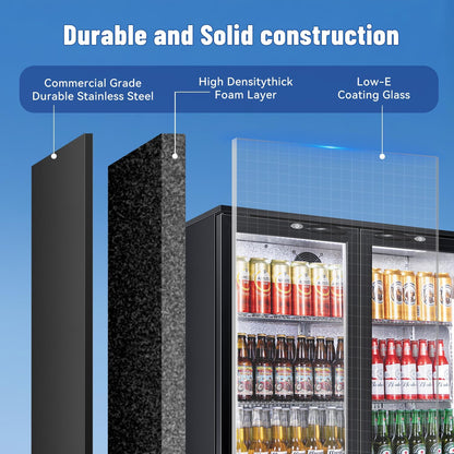 Tylza Back Bar Cooler With 2 Glass Doors, 200L Under Counter Back Bar Refrigerator with LED