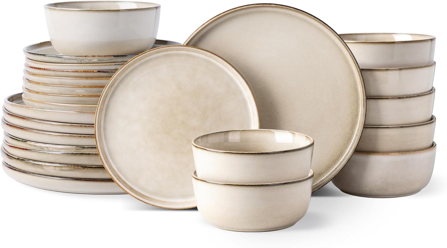GBHOME Ceramic Dinnerware Sets for 8, 24 Pieces Stoneware Plates and Bowls Sets, Scratch Resistant