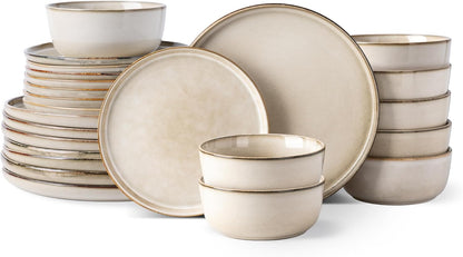 GBHOME Ceramic Dinnerware Sets for 8, 24 Pieces Stoneware Plates and Bowls Sets, Scratch Resistant