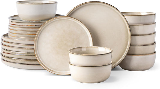 GBHOME Ceramic Dinnerware Sets for 8, 24 Pieces Stoneware Plates and Bowls Sets, Scratch Resistant