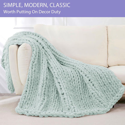 Bigacogo Chunky Knit Throw Blanket for Couch, 40x40 inches, 100% Hand Knitted with Thick Jumbo