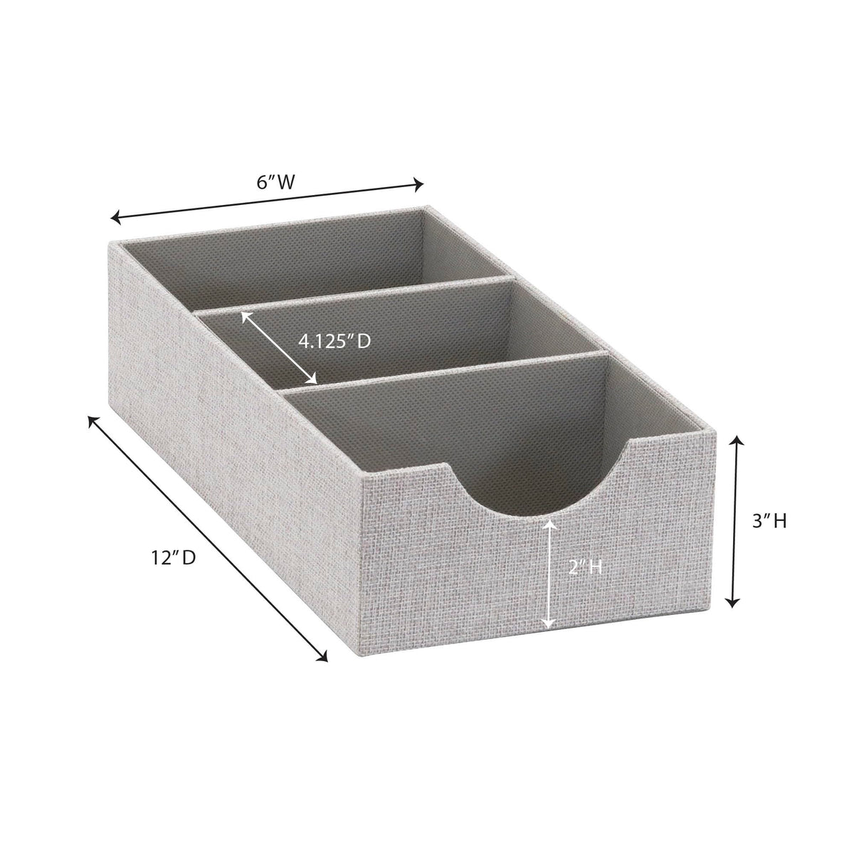 Household Essentials Hard‑Sided Narrow 3‑Section Drawer Organizer Tray, Gray, Set of 2