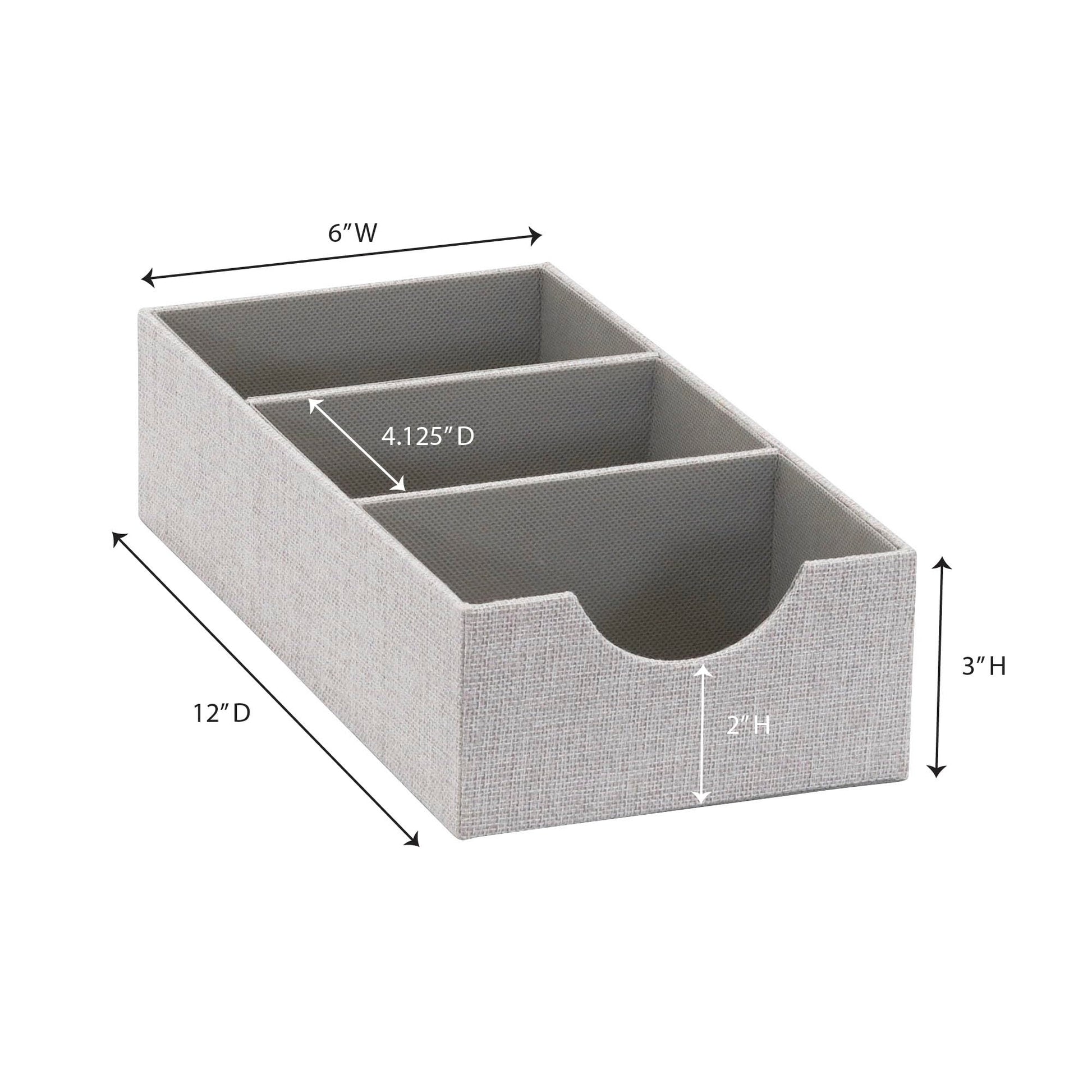 Household Essentials Hard‑Sided Narrow 3‑Section Drawer Organizer Tray, Gray, Set of 2