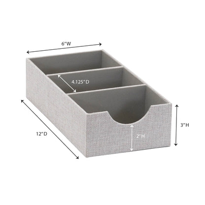 Household Essentials Hard‑Sided Narrow 3‑Section Drawer Organizer Tray, Gray, Set of 2