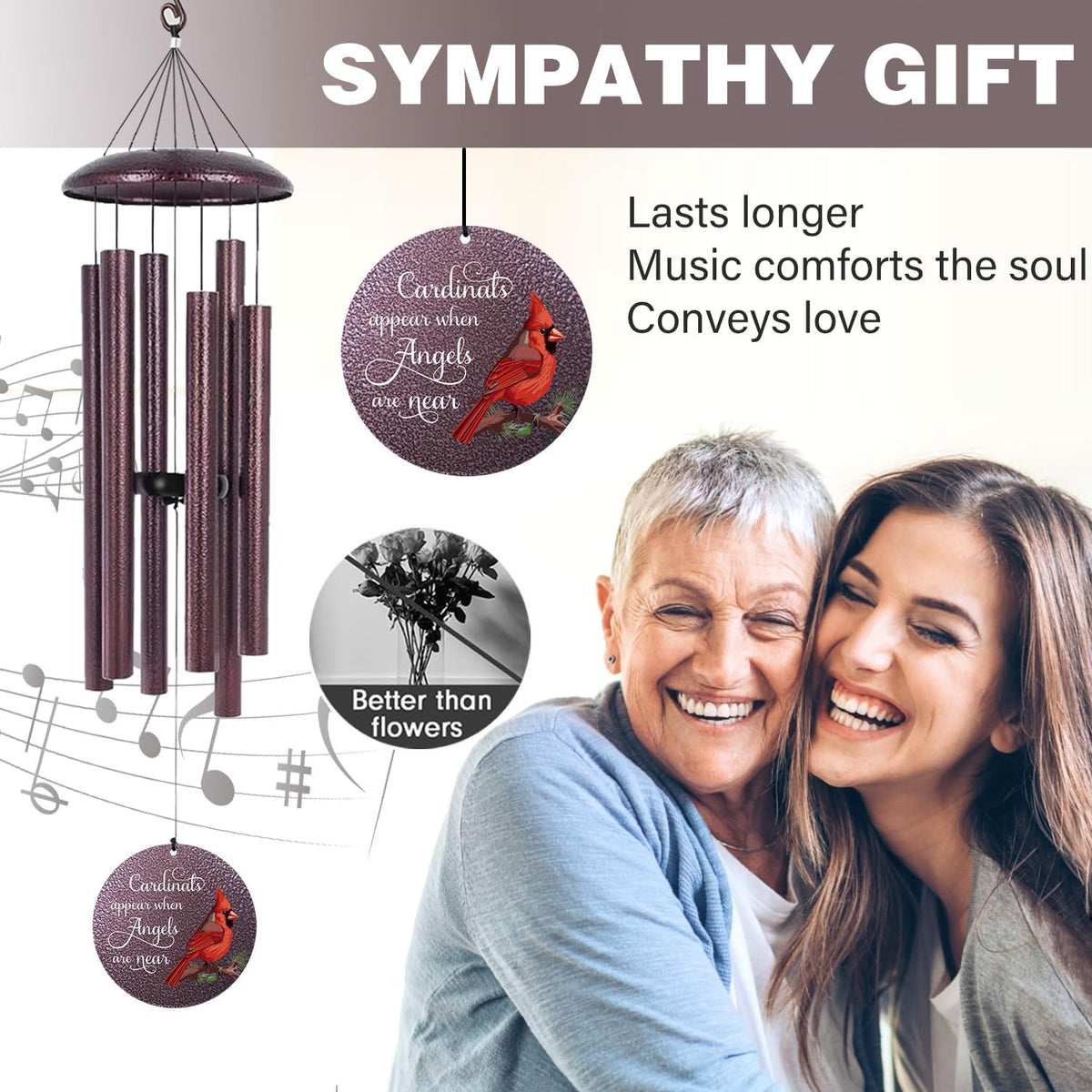 ASTARIN 36" Large Deep Tone Personalized Name Sympathy Wind Chimes, Cardinal Memorial Wind Chime