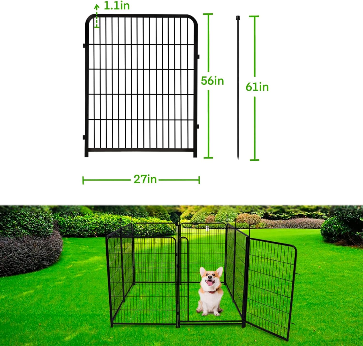 Doorless Dog Digging Fence Barrier,56in(H) 10 Panels Total 22.1 Ft(L), Black Metal Fencing for Yard