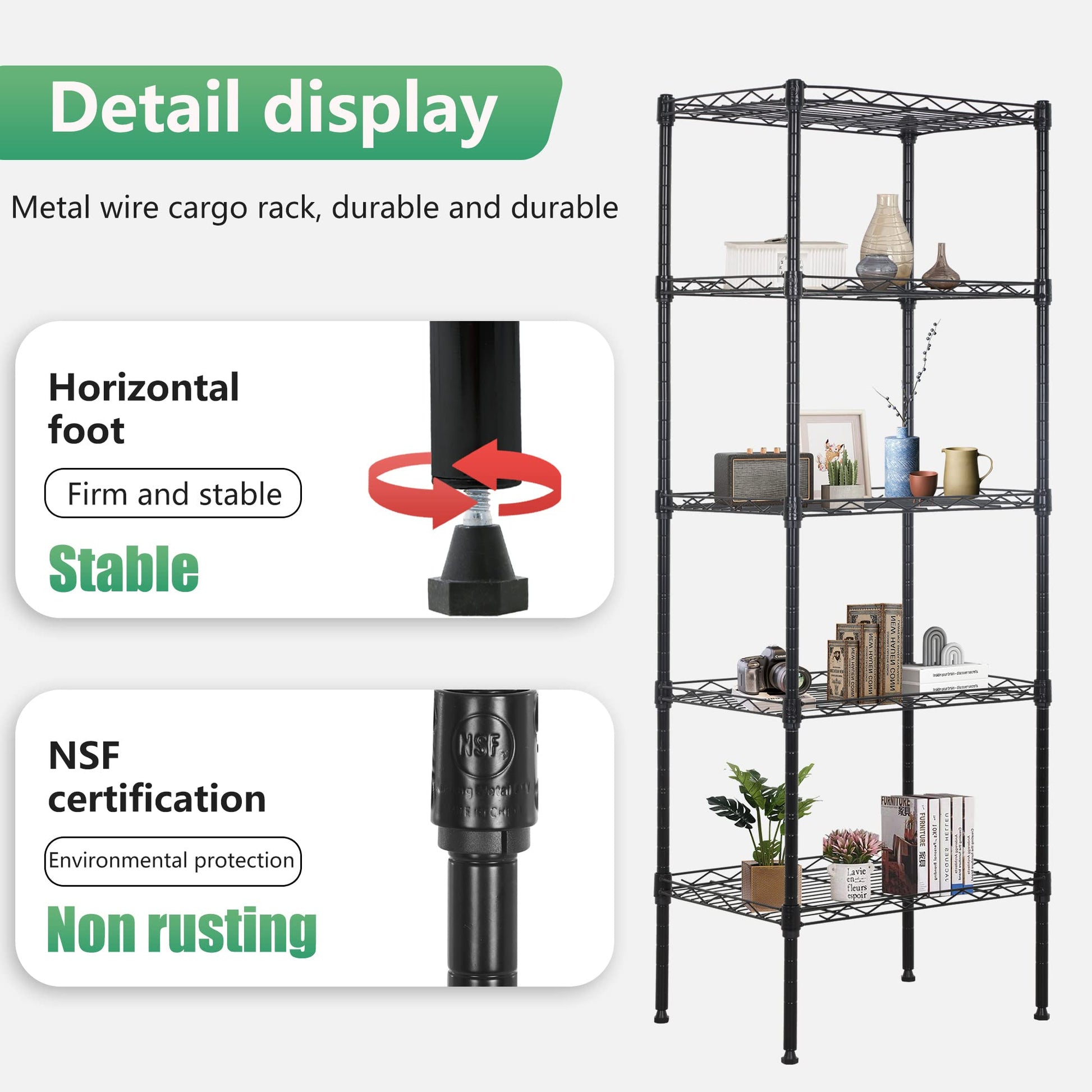 FDW 17L x 12W x 48H Wire Shelving 5 Tier Adjustable Metal Shelves NSF Pantry Shelves Storage Rack