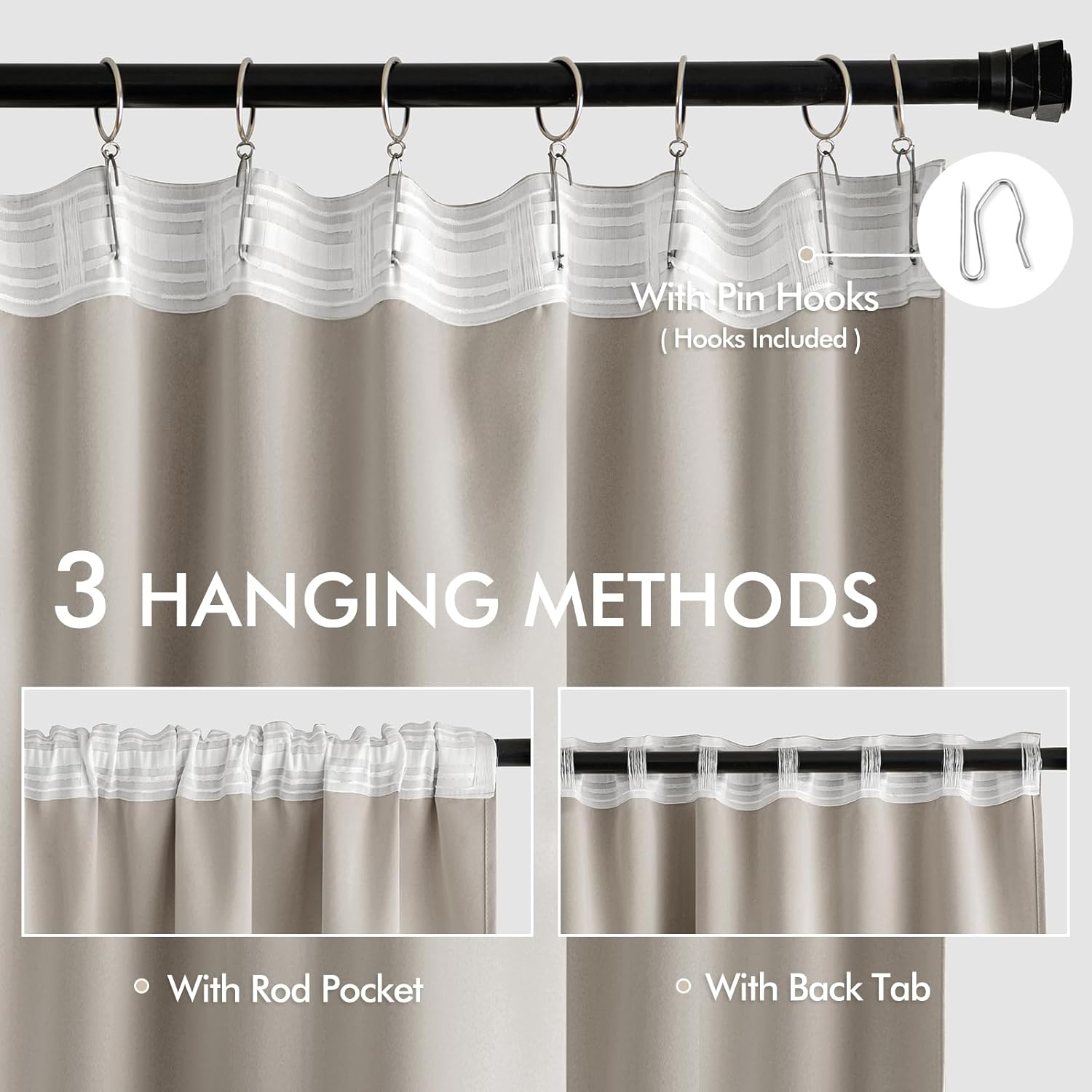 MIULEE Natural Back Tab Blackout Curtains 72 Inches Long 2 Panels Set for Living Room Bedroom