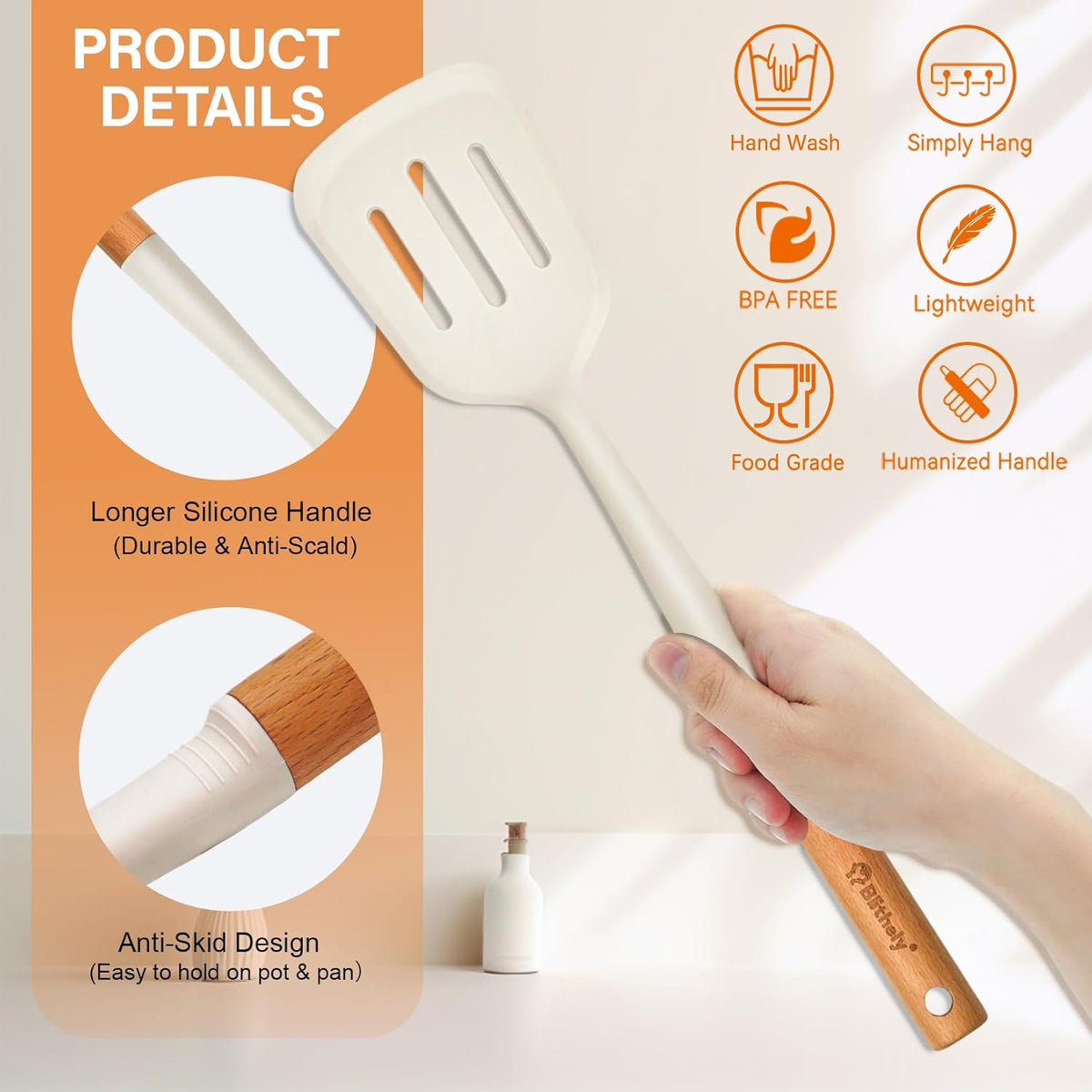 Silicone Cooking Utensils Set, 6 Pack Large Kitchen Utensils Set with Wooden Handle, Heat Resistant