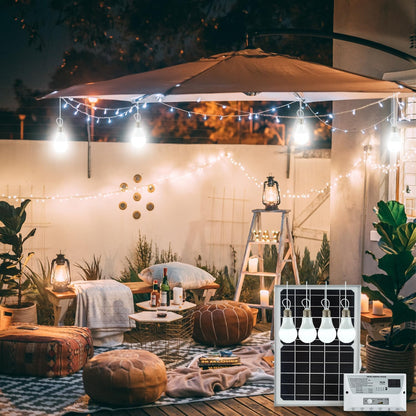 Solar Powered Indoor & Outdoor Pendant Lights with 4 LED Bulbs, Each 5m Cord, Waterproof, 6000mAh