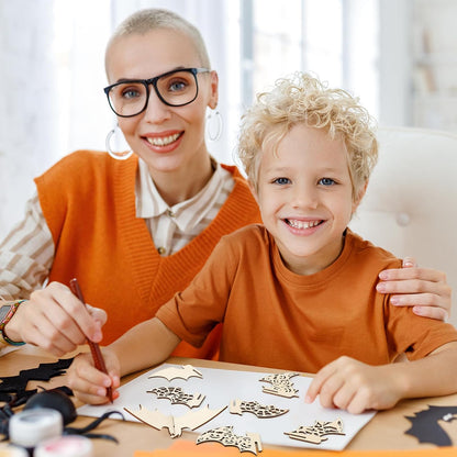 COCHIE DIY 3D Halloween Bats Wood Crafts to Paint for Kids Adults, Paintable Unfinished Wooden