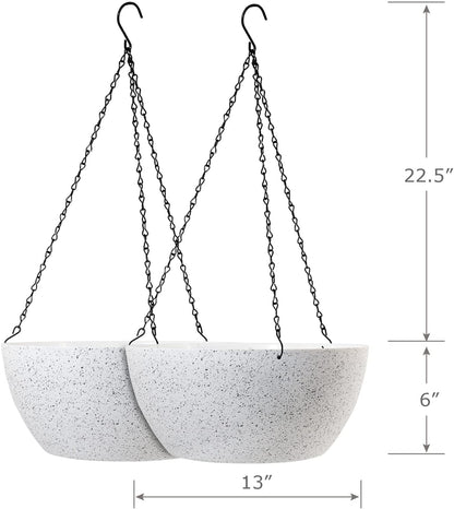 13 inch Large Hanging Planters Plant Pots for Outdoor Indoor Plants with Drainage Holes and Chain