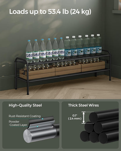 SONGMICS Shoe Rack, 2-Tier Shoe Organizer, Metal Shoe Shelf Storage with 4 Side Hooks, Holds 18