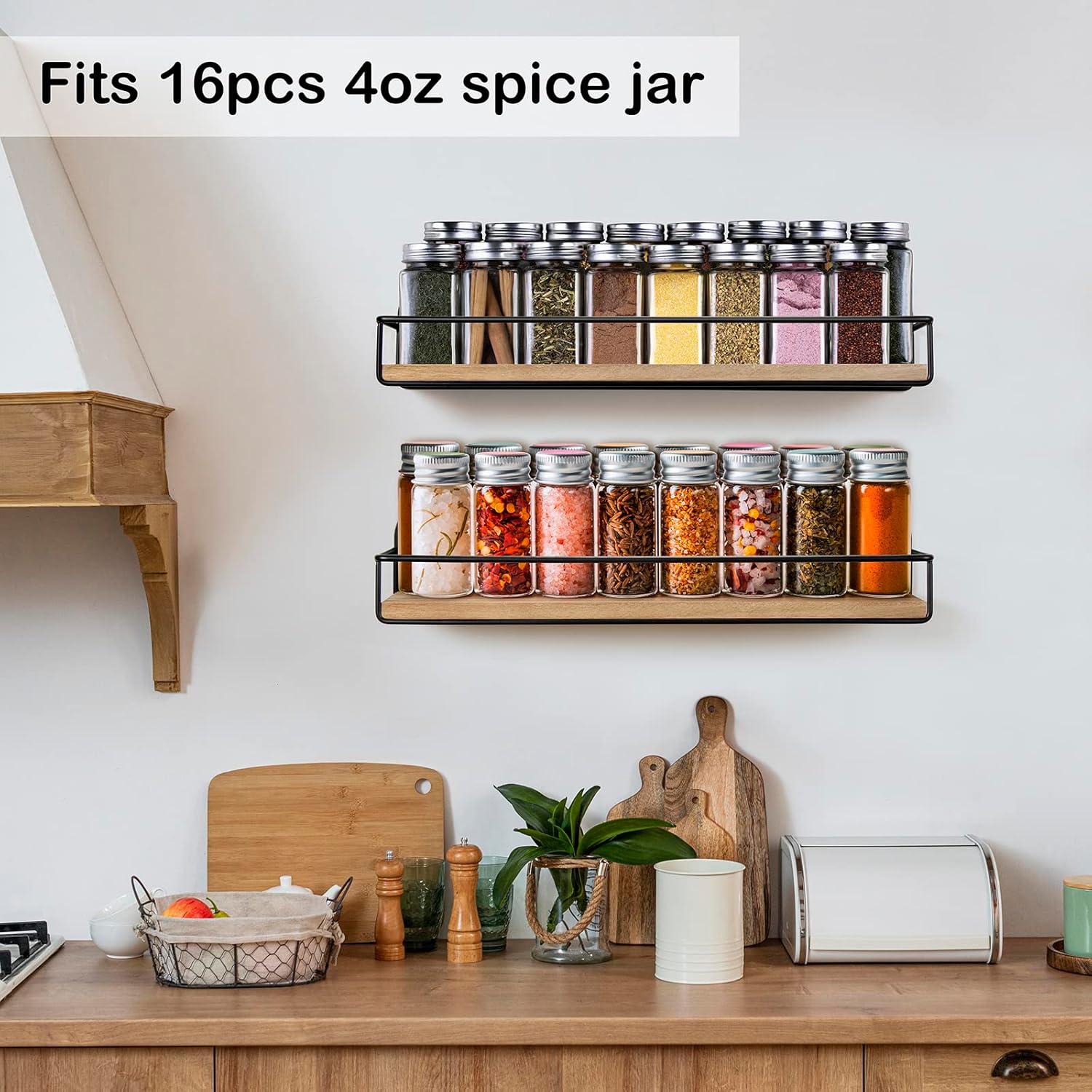 TJ.MOREE 2 Pack Spice Rack Wall Mount Rustic Style Hanging Spice Organizer for Wall, Kitchen Spice