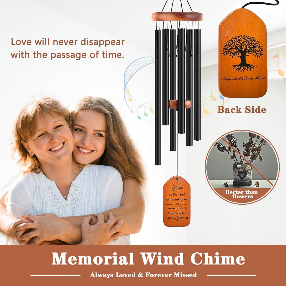Sympathy Gift Baskets, 30" Wooden Memorial Wind Chimes for Loss of Loved One