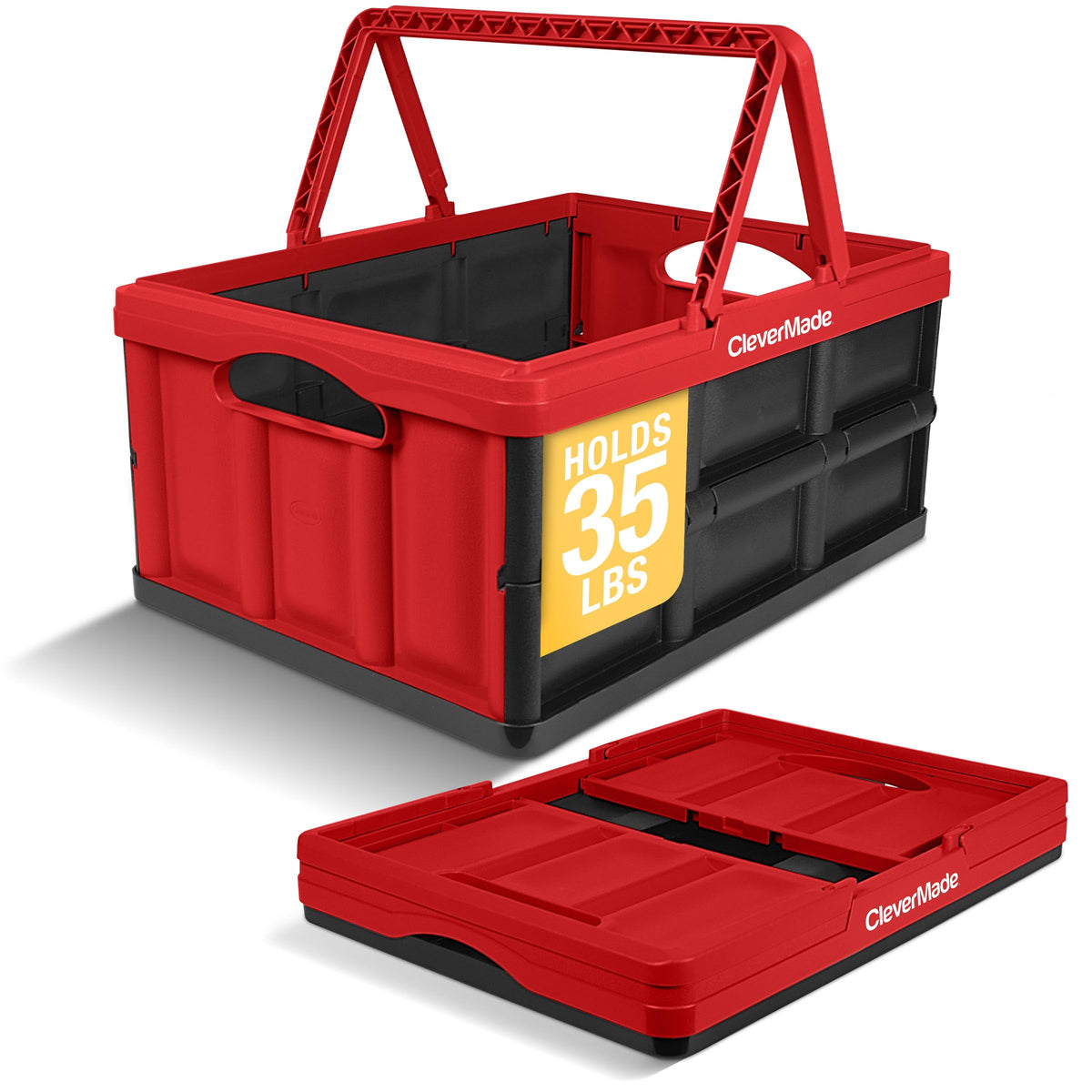 CleverMade Collapsible Shopping Basket, 32L Storage Crate, 1 Pack, Red