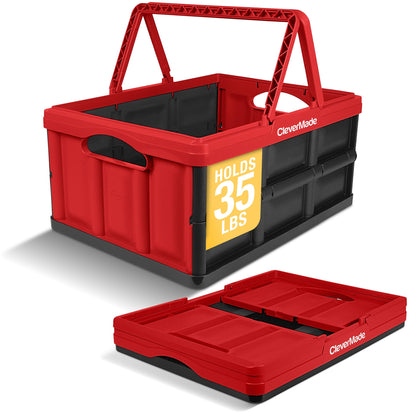 CleverMade Collapsible Shopping Basket, 32L Storage Crate, 1 Pack, Red