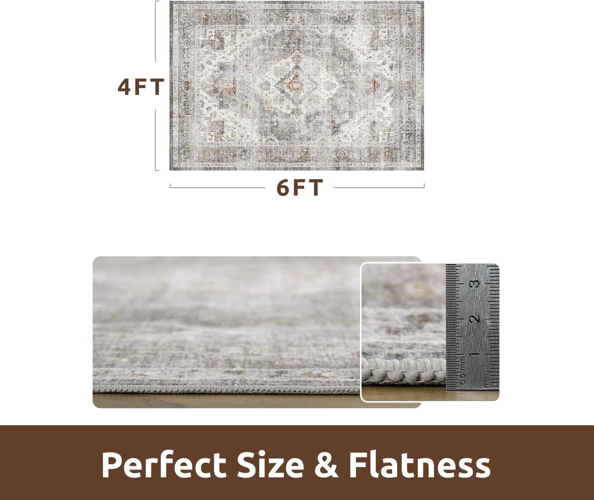 AMOAMI-4X6 Area Rugs for Living Room -Soft Vintage Bedroom Rugs-Non Slip Washable Rug-Throw for