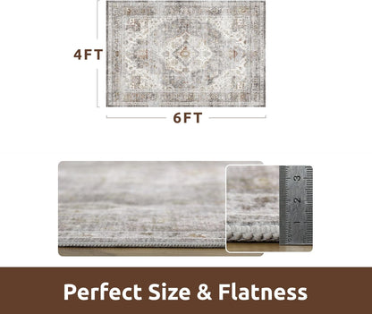 AMOAMI-4X6 Area Rugs for Living Room -Soft Vintage Bedroom Rugs-Non Slip Washable Rug-Throw for