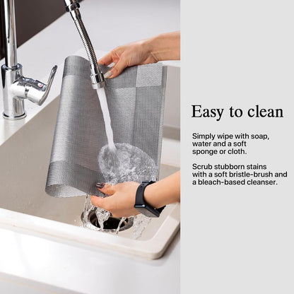 Placemats Set of 6 - Easy Clean Woven Vinyl Placemats for Dining Table, Indoor/Outdoor Place Mats