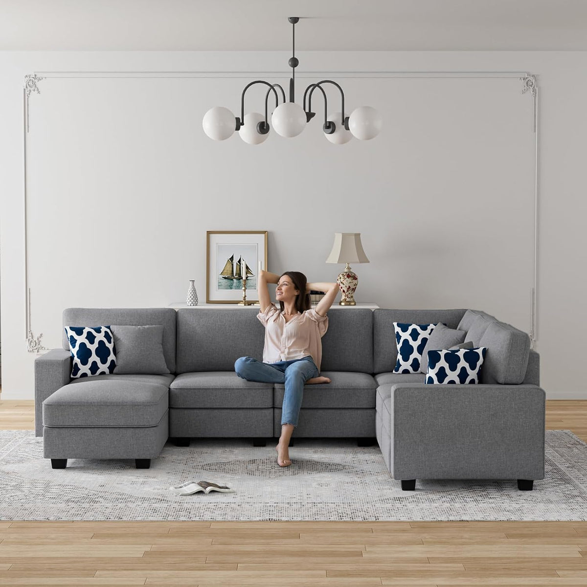 L Lengend Vansen Modular Sectional Sofa U Shaped Couch with Ottoman Modern Reversible Corner