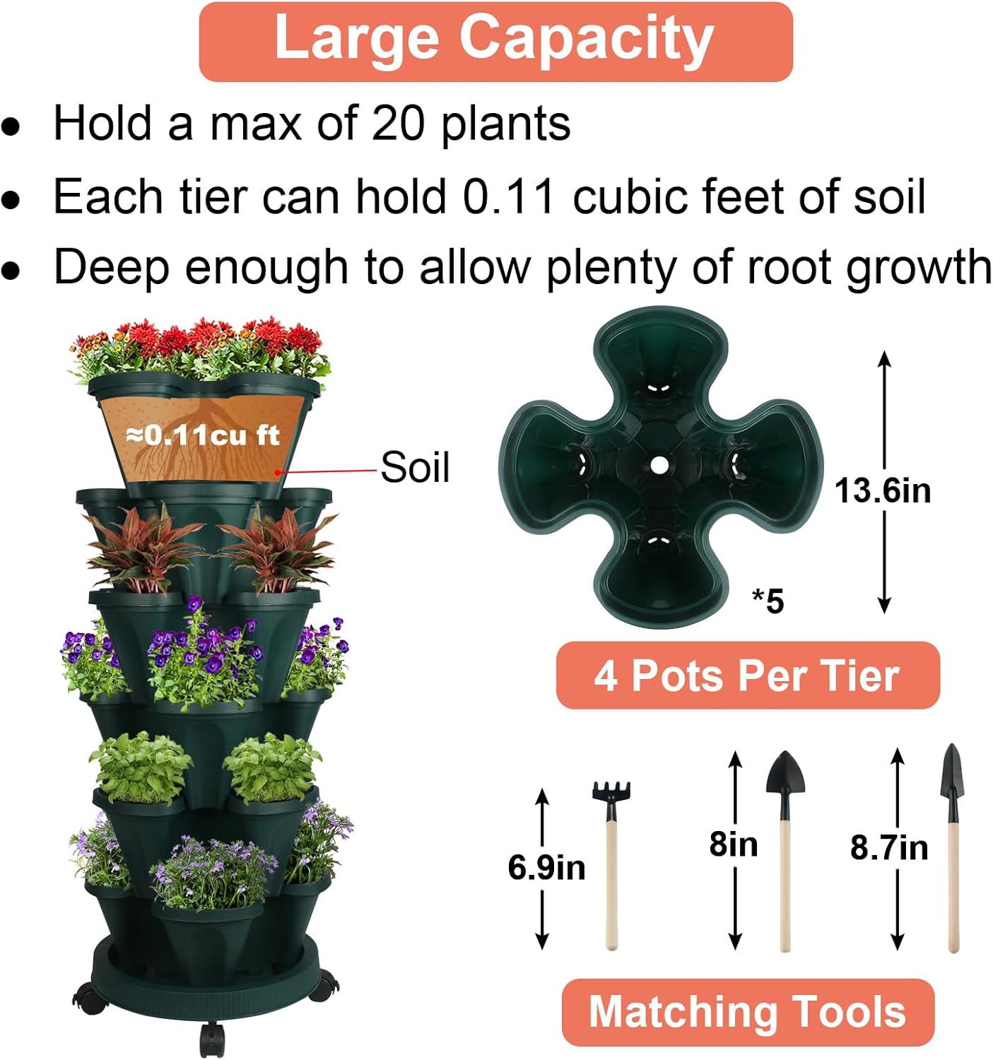 Vertical Planter 6 Tier Stackable Planters Garden Planters Strawberry Herb Flower and Vegetable