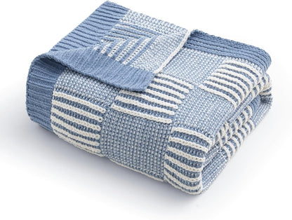 Amélie Home Chenille Knit Throw Blanket for Couch, Checkered Texture Decorative Soft Blanket for