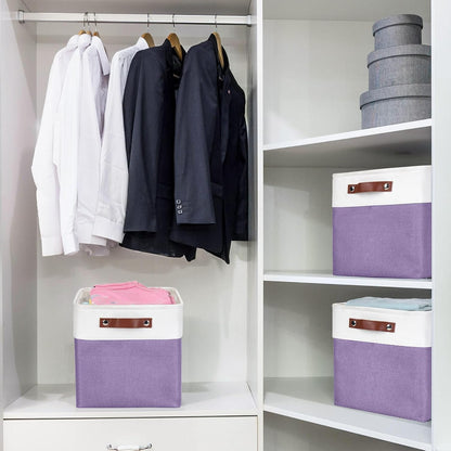 Collapsible Fabric Storage Cubes 11x11 Cube Storage Bins, 4 Pack Closet Baskets Box with Handles