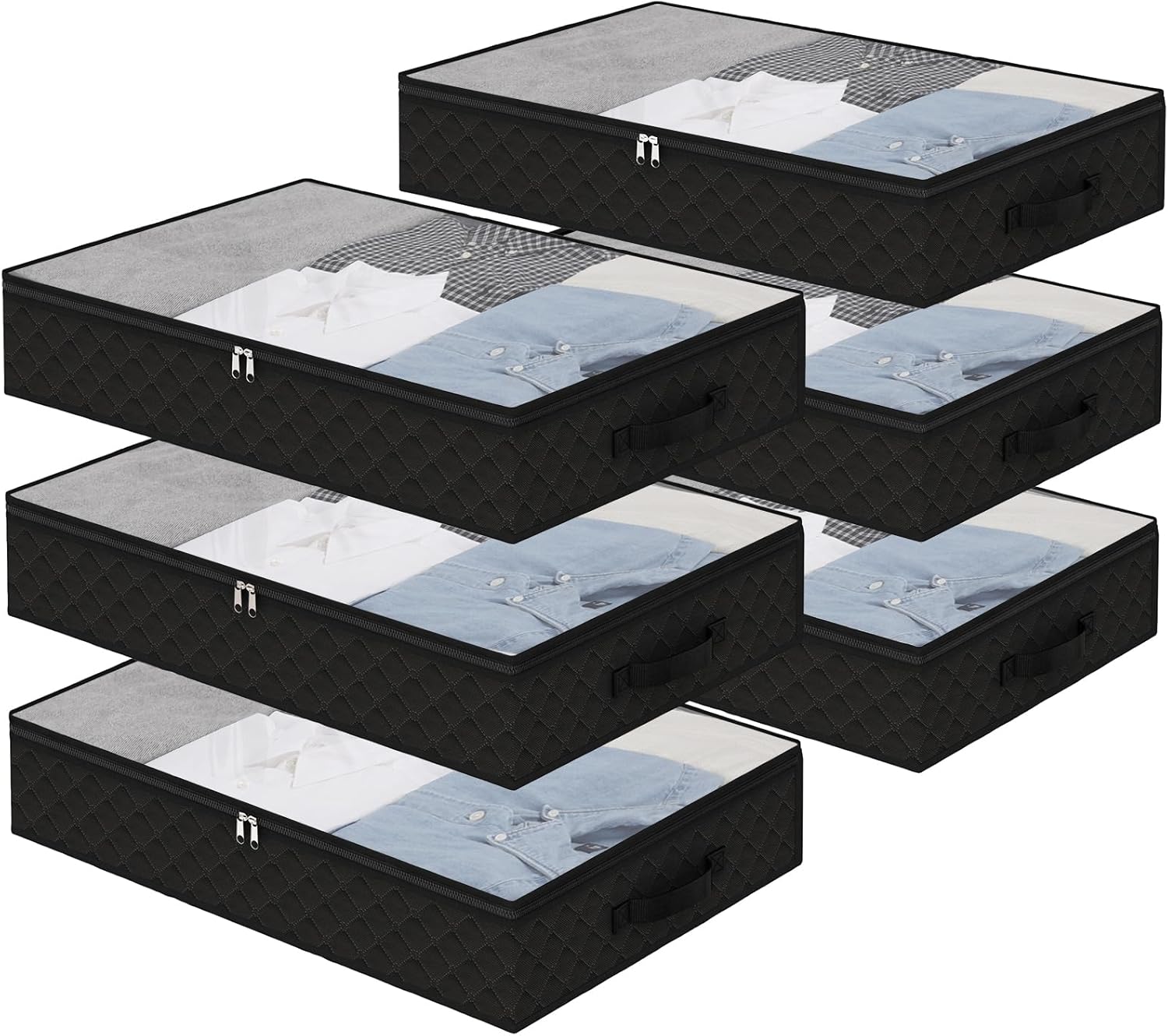 Fixwal Black Underbed Storage Bags with Clear Window and 2 Reinforced Handles Under Bed Storage