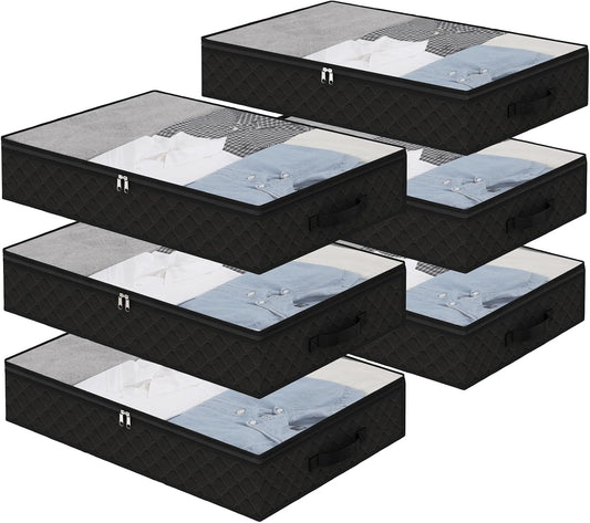 Fixwal Black Underbed Storage Bags with Clear Window and 2 Reinforced Handles Under Bed Storage