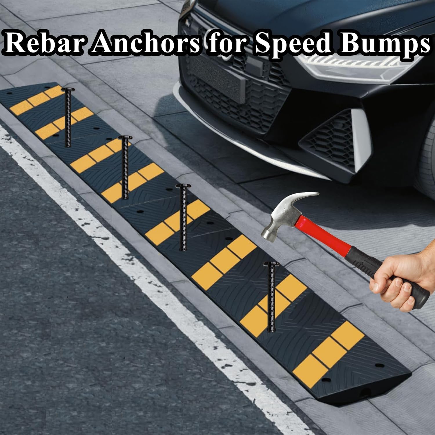 16 Inch Rebar Stakes 10 Pack Heavy Duty Ground Anchors 1/2 Inch Diameter Galvanized Steel Asphalt