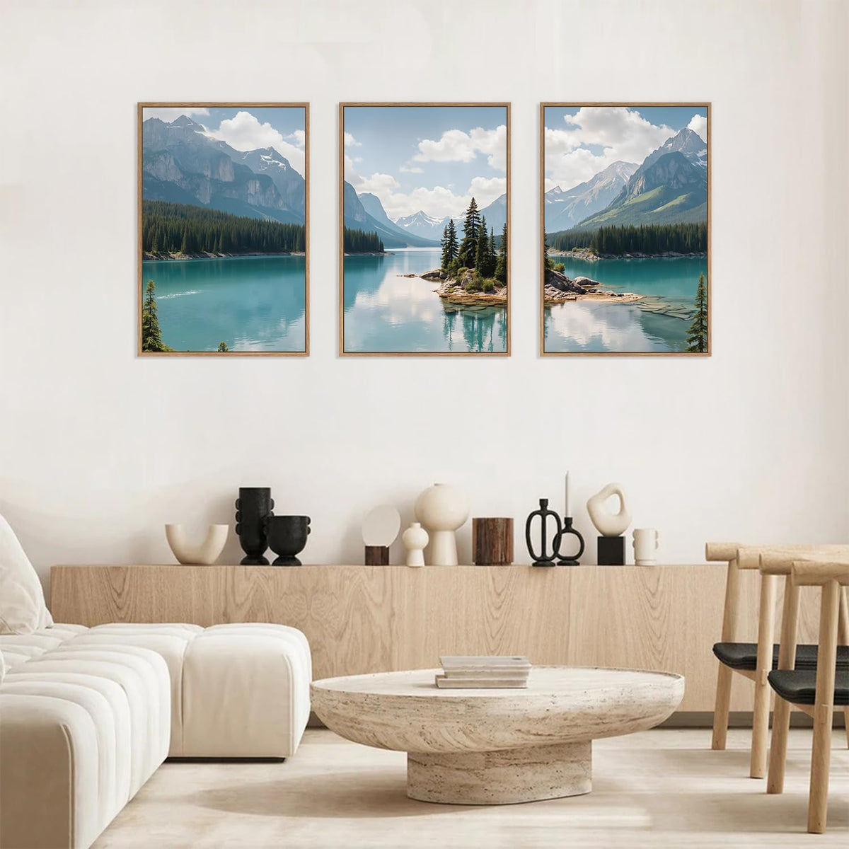 HLNIUC Large Mountain Lake Framed Canvas Wall Art Set,Beautiful Nature Landscape Wall Decor,Lake