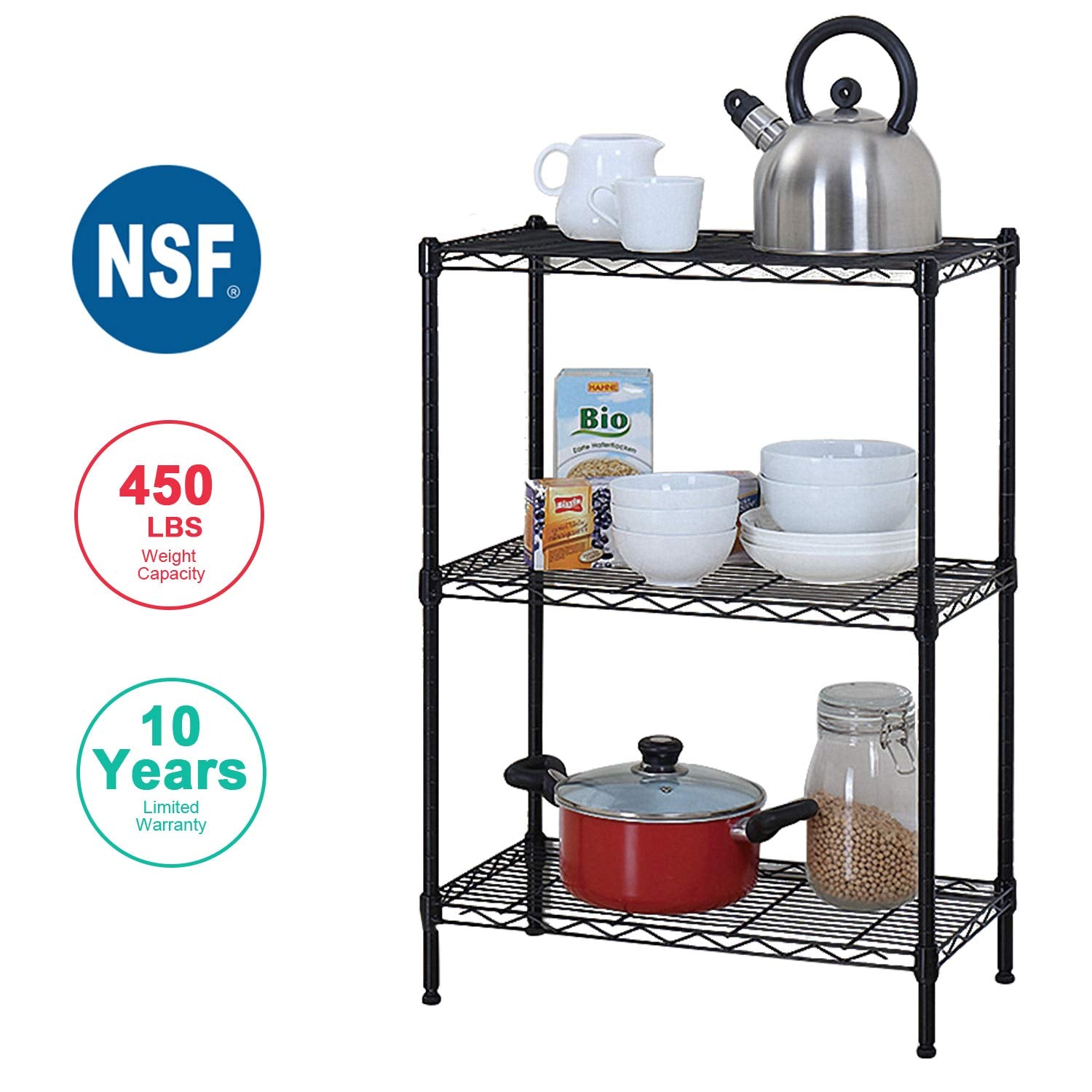 BestOffice 3 Wire Shelving Unit Garage NSF Wire Shelf Metal Large Storage Shelves Heavy Duty Height