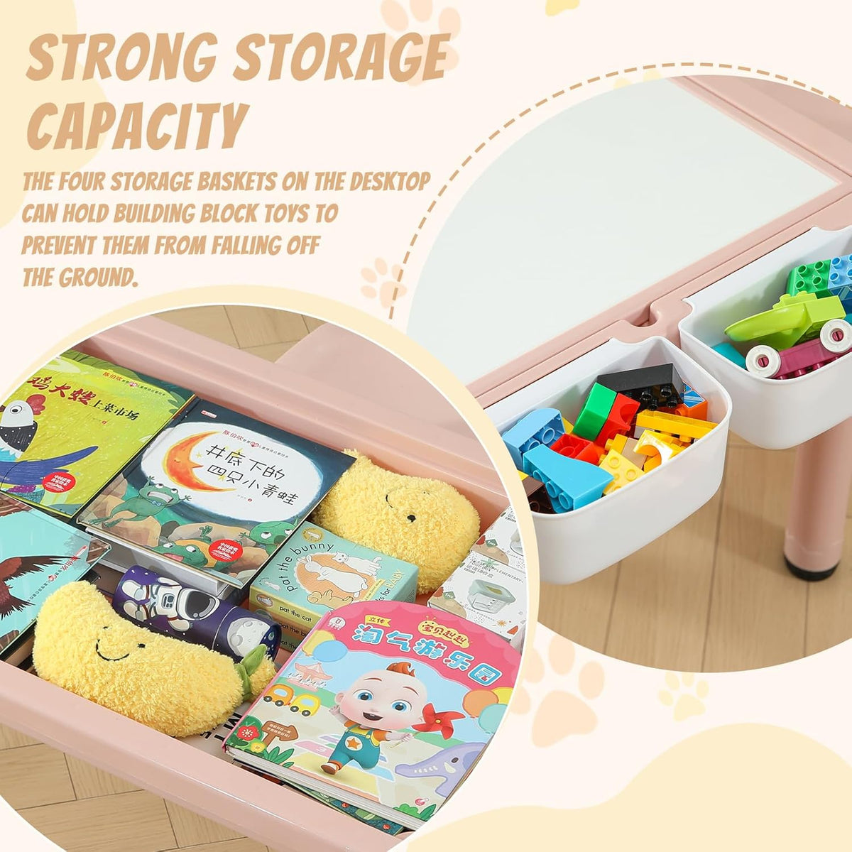 Multi Functional Kids Table and 2 Chairs Set, Graffiti & Building Blocks Double-Sided Tabletop