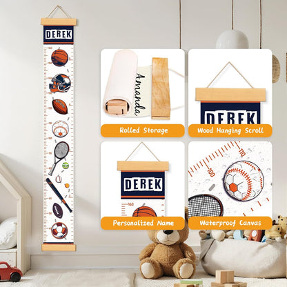 Personalized Name Growth Chart Wall Decor for Kids – Canvas Removable Height Chart Measuring Ruler