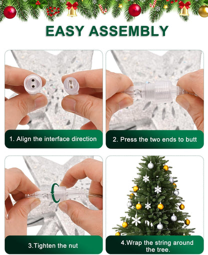 Kesfitt Christmas Tree Topper with 10M Colorful Light Cord, Tree Top Star Decoration with 6