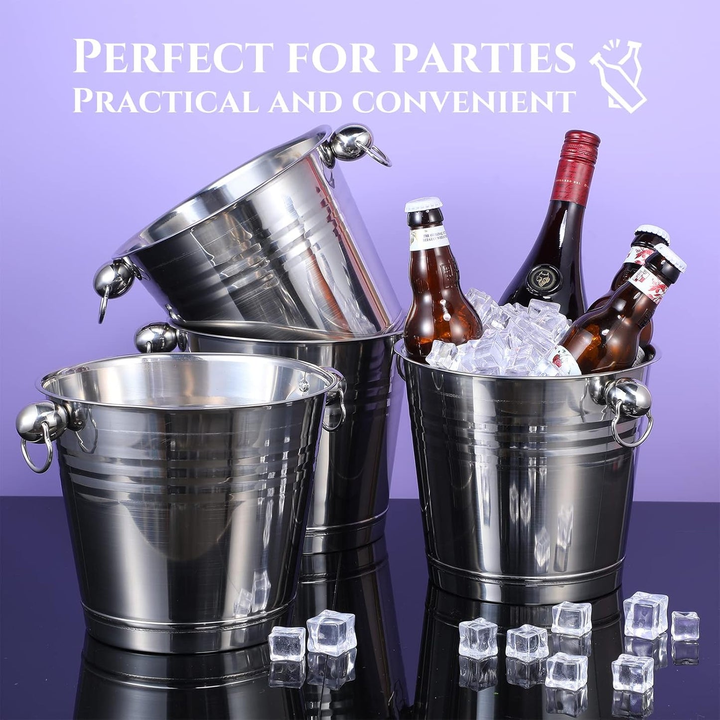 Amyhill 8 Pack Stainless Steel Ice Bucket 5.3 Quart/ 5 Liter with Handle Large Insulated Champagne