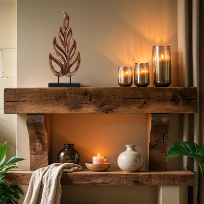 Decozen Wooden Leaf Sculpture - Hand‑Carved Solid Wood Coffee Table Decor and Western Decor Accent