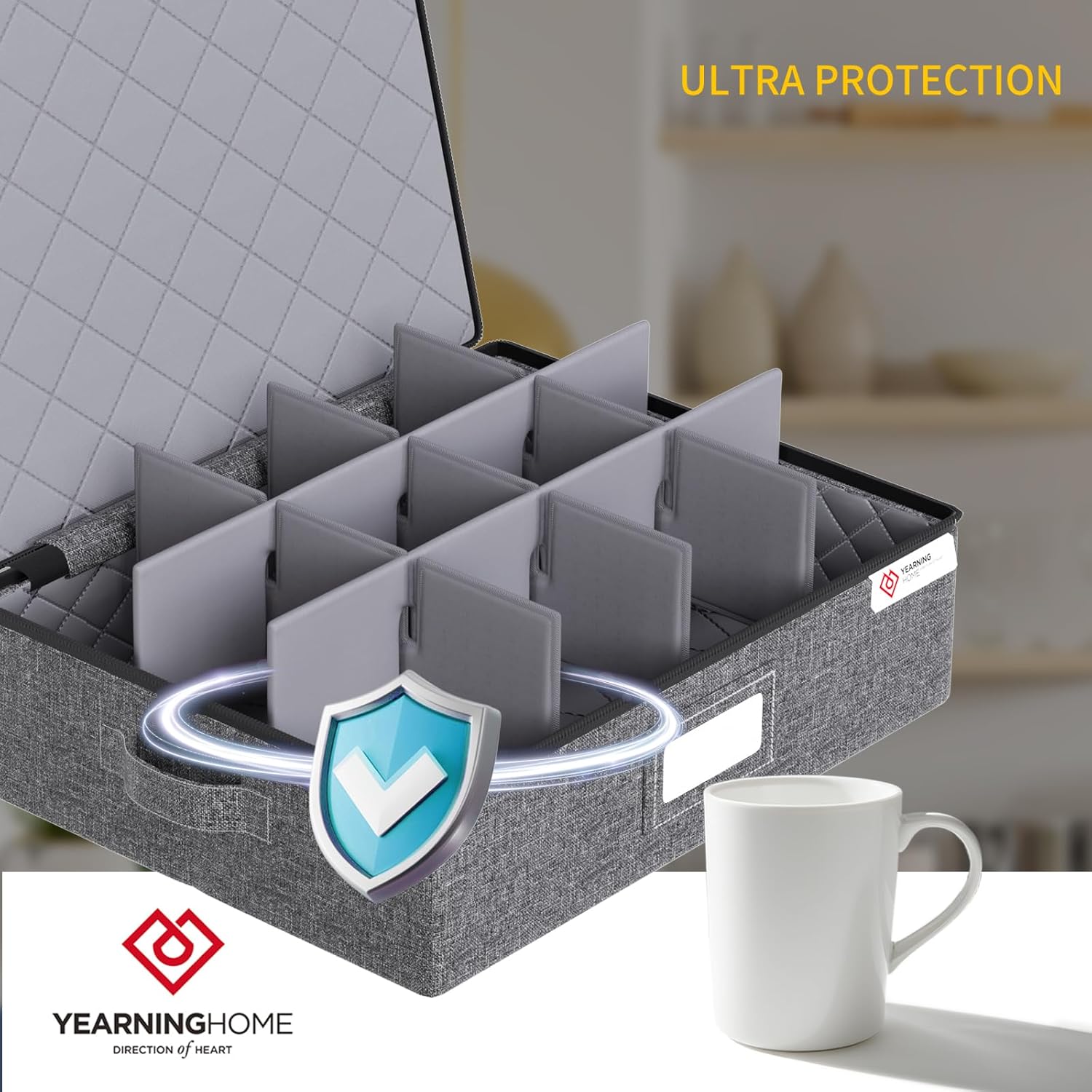 YearningHome China Storage Containers,Hard Shell Box with Felt Dividers for