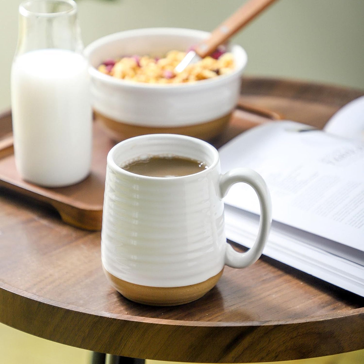 Hasense Coffee Mugs Set of 6, 15 oz Ceramic Coffee Cups with Comfortable Handle, Classic White Mug
