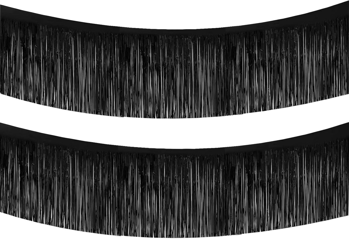 Black Foil Fringe Garland 10FT 2packs, Metallic Foil Tinsel Fringe Banners for Parade Float