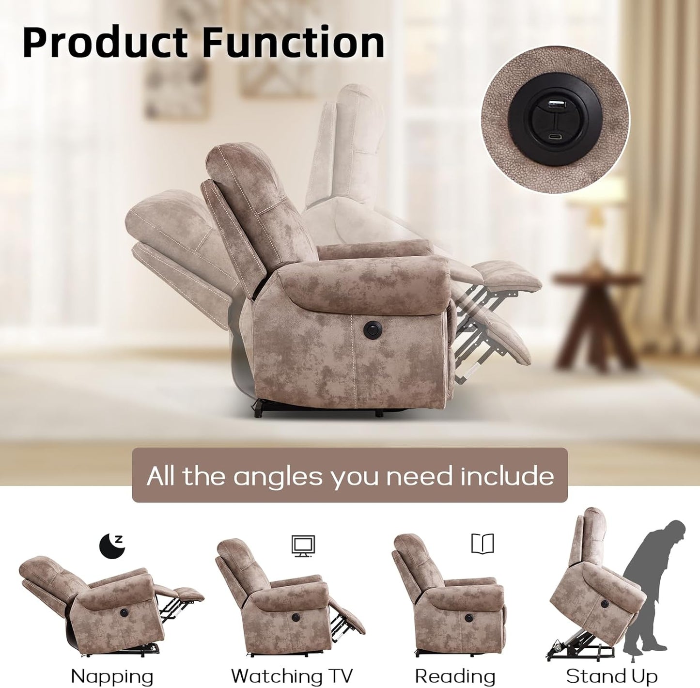 EBELLO 3 Pieces Reclining Couch Furniture Set for Living Room, Double 1 Seat Power Recliner Chair
