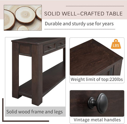 63" Solid Wood Console Table Sofa Table with Storage Drawers and Bottom Shelf,Farmhouse Entryway