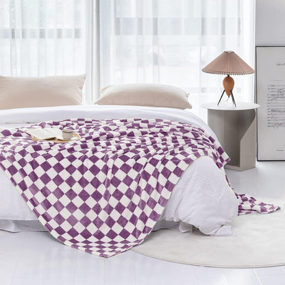 LOMAO Throw Blankets Flannel Blanket with Checkerboard Grid Pattern Soft Throw Blanket for Couch